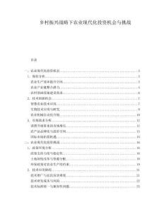 鄉(xiāng)村振興戰(zhàn)略下農(nóng)業(yè)現(xiàn)代化投資機(jī)會與挑戰(zhàn)