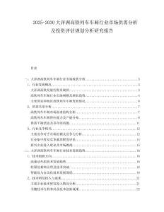 2025-2030大洋洲高鐵列車車廂行業市場供需分析及投資評估規劃分析研究報告