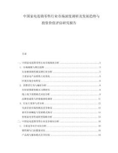 中國家電連鎖零售行業(yè)市場深度調(diào)研及發(fā)展趨勢與投資價值評估研究報告