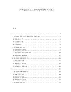 水利行业投资分析与发展策略研究报告