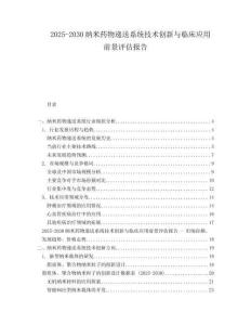 2025-2030納米藥物遞送系統技術創新與臨床應用前景評估報告