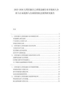 2025-2030大灣區融合之香港金融行業市場深入分析與行業趨勢與全球投資機會預判研究報告