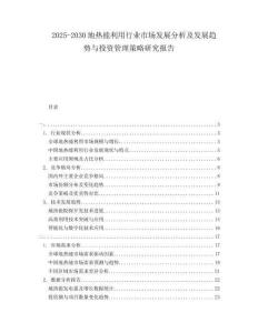 2025-2030地热能利用行业市场发展分析及发展趋势与投资管理策略研究报告
