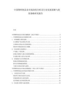 中國塑料制品業市場深度分析及行業發展前瞻與投資策略研究報告