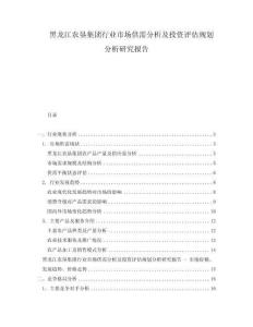 黑龍江農墾集團行業市場供需分析及投資評估規劃分析研究報告