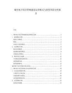 城市地下綜合管廊建設運營模式與投資風險分析報告