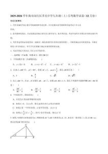 2025-2026學(xué)年海市閔行區(qū)莘光中學(xué)九年級(jí)（上）月考數(shù)學(xué)試卷（12月份）（學(xué)生版+答案版）