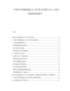 中國汽車智能座艙SoC芯片算力競賽與Tier1供應(yīng)商選擇標(biāo)準報告