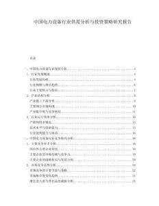 中國電力設(shè)備行業(yè)供需分析與投資策略研究報告