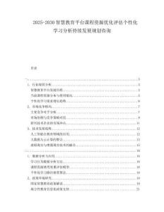2025-2030智慧教育平臺(tái)課程資源優(yōu)化評(píng)估個(gè)性化學(xué)習(xí)分析持續(xù)發(fā)展規(guī)劃咨詢