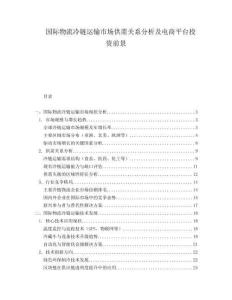 國(guó)際物流冷鏈運(yùn)輸市場(chǎng)供需關(guān)系分析及電商平臺(tái)投資前景