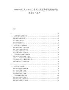 2025-2030人工智能行業(yè)現(xiàn)狀發(fā)展分析及投資評估規(guī)劃研究報告