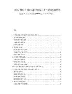 2025-2030中國(guó)清潔技術(shù)研發(fā)應(yīng)用行業(yè)市場(chǎng)現(xiàn)狀供需分析及投資評(píng)估規(guī)劃分析研究報(bào)告