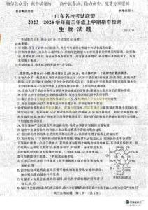 山東省名校聯(lián)盟2023—2024學(xué)年高三上學(xué)期期中考試生物試題