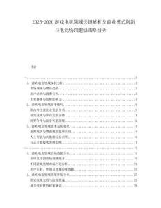2025-2030游戲電競領域關鍵解析及商業模式創新與電競場館建設戰略分析