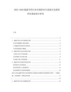 2025-2030能源節約行業市場供奉關系探討及投資評估規劃設計研究