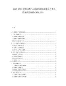 2025-2030生物醫(yī)藥產(chǎn)業(yè)發(fā)展現(xiàn)狀供需形勢投資風(fēng)險評估盈利模式研究報告