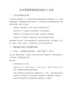 企業(yè)營(yíng)銷策略規(guī)劃及執(zhí)行工具集