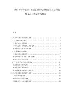 2025-2030電力設(shè)備制造業(yè)市場深度分析及行業(yè)趨勢與投資規(guī)劃研究報告