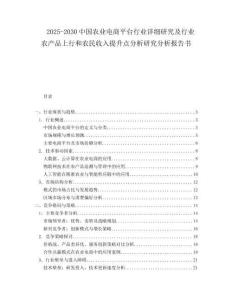 2025-2030中國農(nóng)業(yè)電商平臺行業(yè)詳細研究及行業(yè)農(nóng)產(chǎn)品上行和農(nóng)民收入提升點分析研究分析報告書