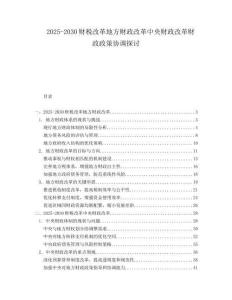 2025-2030財稅改革地方財政改革中央財政改革財政政策協調探討