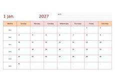 最新臺(tái)歷2027年最新版（紅色橫向排版）帶周數(shù)英文版下載