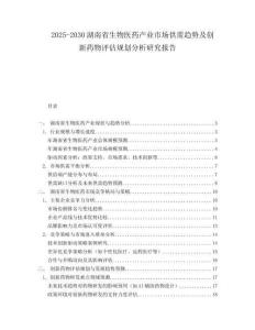 2025-2030湖南省生物医药产业市场供需趋势及创新药物评估规划分析研究报告