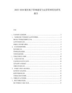 2025-2030城市地下管廊建设与运营管理优化研究报告
