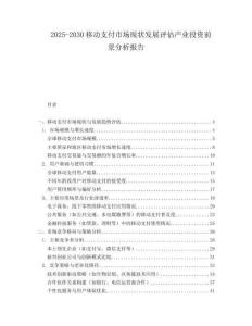 2025-2030移動支付市場現狀發展評估產業投資前景分析報告