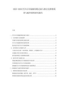 2025-2030汽車后市場(chǎng)服務(wù)模式深入探討及維修保養(yǎng)與配件銷售研究報(bào)告