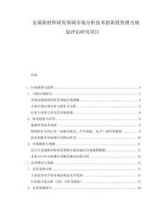 金屬新材料研發(fā)領(lǐng)域市場分析技術(shù)創(chuàng)新投資潛力規(guī)劃評估研究項(xiàng)目