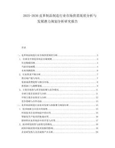 2025-2030皮革制品制造行業市場供需現狀分析與發展潛力規劃分析研究報告