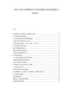 2025-2030互聯網醫療行業市場潛力分析及投資方向研究