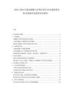 2025-2030中國金屬稀土礦物開采行業市場供需分析及資源開發投資評估報告