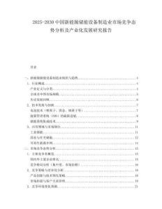 2025-2030中國新能源儲能設備制造業市場競爭態勢分析及產業化發展研究報告
