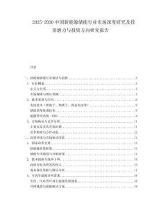 2025-2030中國新能源儲能行業市場深度研究及投資潛力與投資方向研究報告