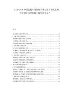 2025-2030中國智能水務管理系統行業市場現狀城市管理分析投資機會規劃研究報告