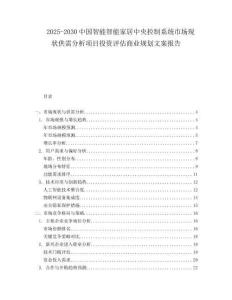 2025-2030中國智能智能家居中央控制系統市場現狀供需分析項目投資評估商業規劃文案報告