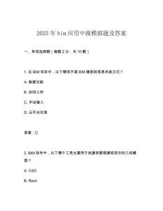 2025年bim應用中級模擬題及答案