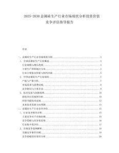 2025-2030金屬硅生產(chǎn)行業(yè)市場現(xiàn)狀分析投資價(jià)值競爭評估指導(dǎo)報(bào)告