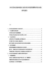 2025發(fā)電設(shè)備制造行業(yè)供求分析投資潛勢評估市場研究報告