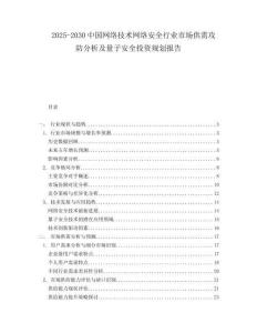 2025-2030中國網絡技術網絡安全行業市場供需攻防分析及量子安全投資規劃報告