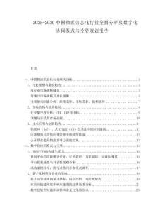 2025-2030中國物流信息化行業全面分析及數字化協同模式與投資規劃報告