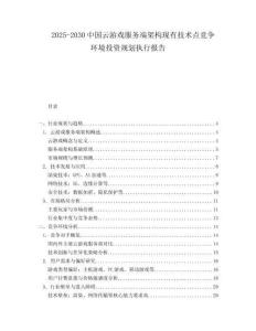 2025-2030中國云游戲服務端架構現有技術點競爭環境投資規劃執行報告