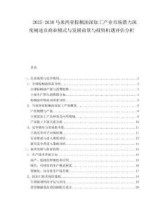 2025-2030馬來西亞棕櫚油深加工產業(yè)市場潛力深度闡述及商業(yè)模式與發(fā)展前景與投資機遇評估分析