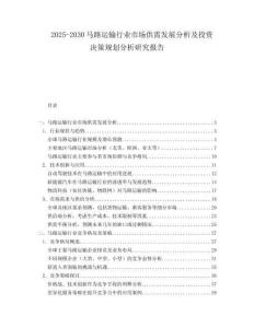 2025-2030馬路運輸行業市場供需發展分析及投資決策規劃分析研究報告