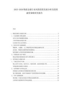 2025-2030物流倉儲行業風險投資發展分析及投資融資策略研究報告