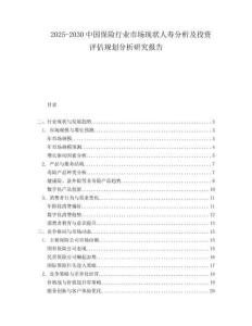 2025-2030中國保險行業市場現狀人壽分析及投資評估規劃分析研究報告
