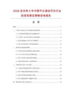 2026及未來5年中國平頭速動開關(guān)行業(yè)投資前景及策略咨詢報告