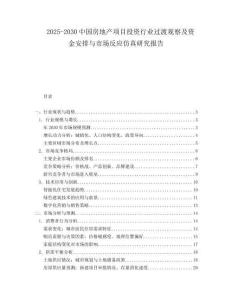 2025-2030中國房地產項目投資行業(yè)過渡觀察及資金安排與市場反應仿真研究報告